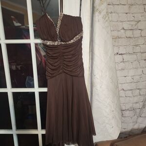 XOXO Strapless Chocolate Dress with Beaded Neckline